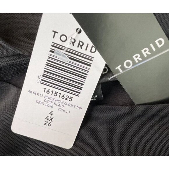Torrid +4 Black Mock Neck Sheer Mesh Corset Stretch Seam Detail Long Sleeve Top - Picture 6 of 6